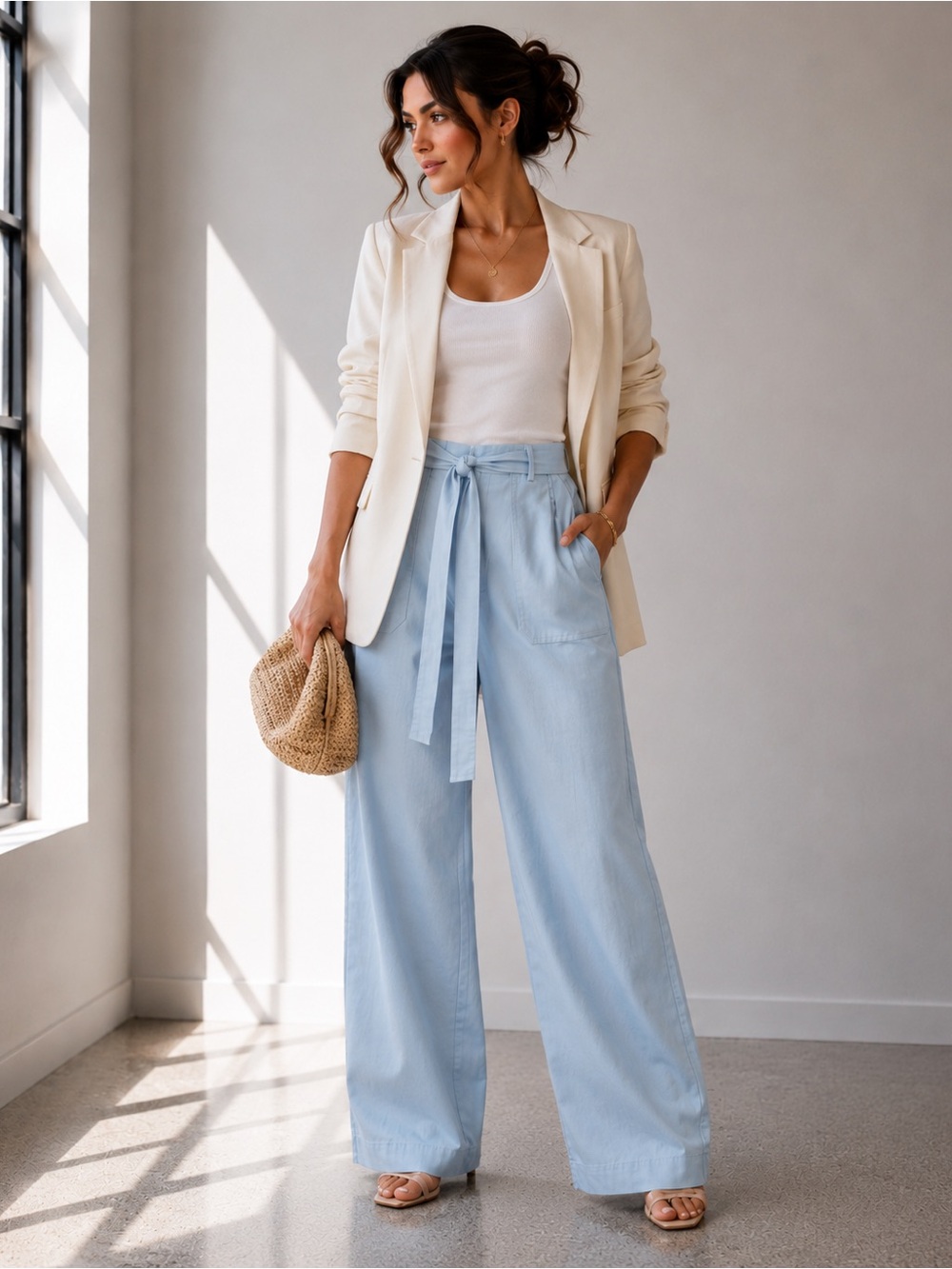 500. Skyline Linen Wide Leg Pants in light blue
